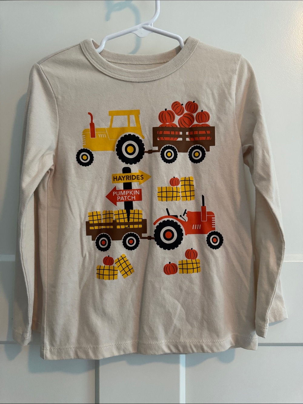 The Children's Place Cream Long-Sleeve Pumpkin Patch Tractor Tee